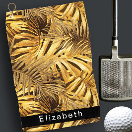 Gold Tropical Leaves Personalized Golfhandtuch