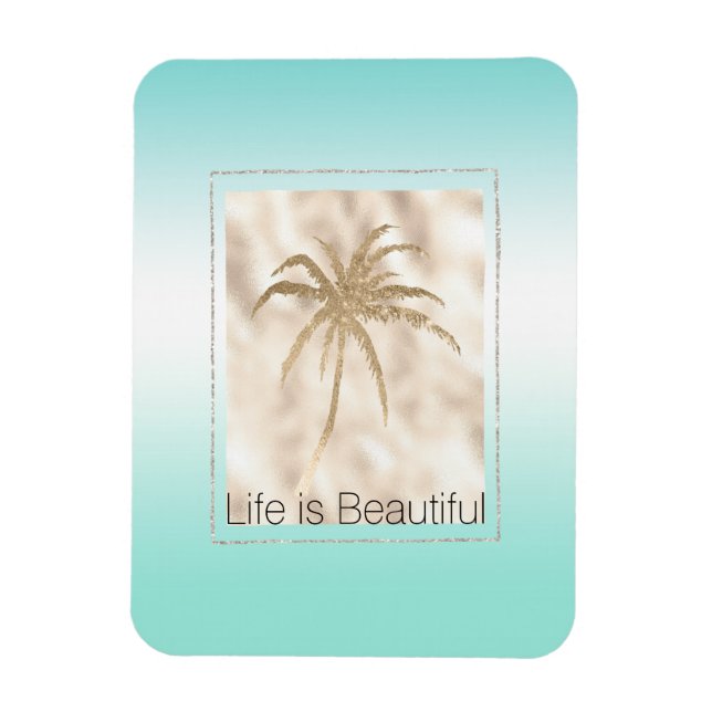 Gold Tropical Palm Tree Mint Aqua Ombre Magnet (Vertikal)