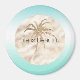 Gold Tropical Palm Tree Mint Aqua Ombre Magnet