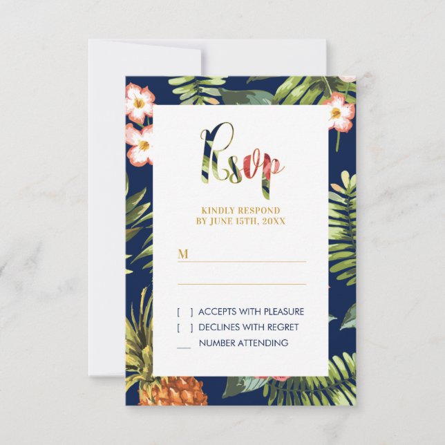 Gold Tropical Summer Wedding RSVP Beilage Card (Vorderseite)