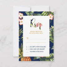 Gold Tropical Summer Wedding RSVP Beilage Card