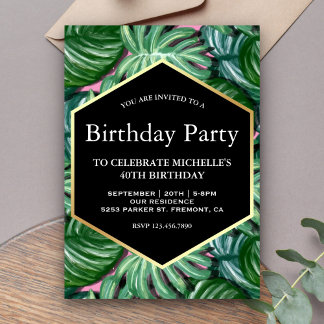 Gold Tropical Watercolor Blätter Geburtstagsparty Einladung