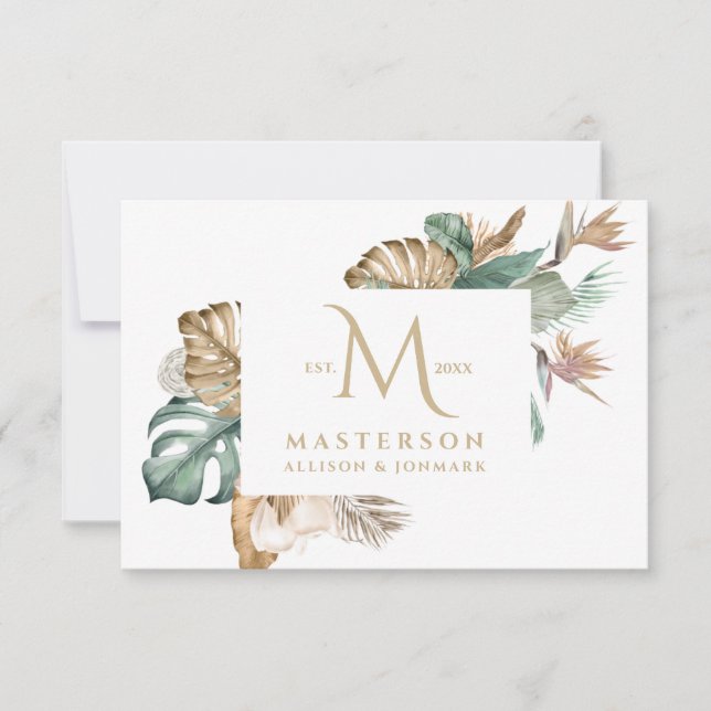 Gold Tropics Monogram Vielen Dank Dankeskarte (Vorderseite)