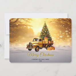 Gold Truck Christmas Tree Holiday Card Feiertagskarte