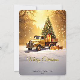 Gold Truck Christmas Tree Holiday Card Feiertagskarte