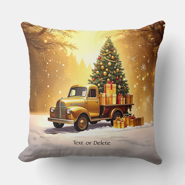 Gold Truck Weihnachtsbaum Holiday Throw Kissen (Vorderseite)