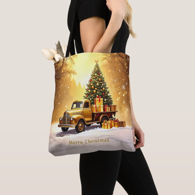 Gold Truck Weihnachtsbaum Holiday Tote Tag (Von Nahem)