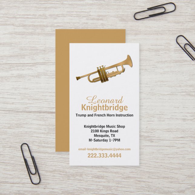 Gold Trumpet Business Card Visitenkarte (Vorderseite/Rückseite Beispiel)