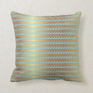 Gold Türkis Aquamarine Streifen Metallisches Roya Kissen