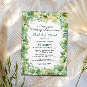 Gold Türkis Blumen 20. Hochzeitstag Einladung