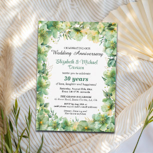 Gold Türkis Blumen 30. Hochzeitstag Einladung