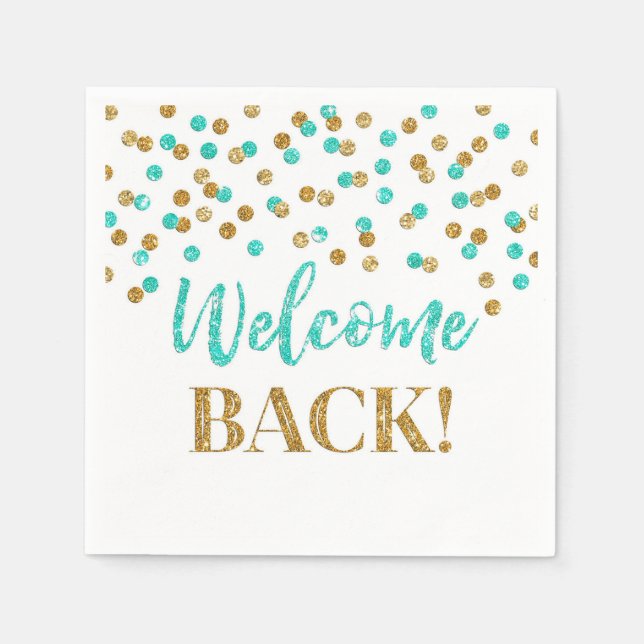 Gold Türkis Confetti Willkommen zurück Napkins Serviette (Vorderseite)