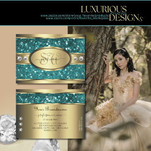 Gold Türkis Glitter Leuchtende Sterne Diamanten In Visitenkarte