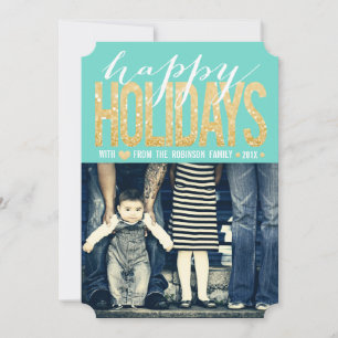 Gold Türkis Happy Holidays Foto Flat Card Feiertagskarte