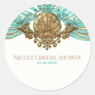 Gold & Türkis Meeresglanz Strand Elegante Gunst Runder Aufkleber