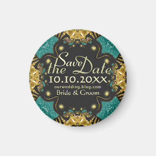 Gold Türkis Schwarzer Funky Stammes Save the Date Magnet