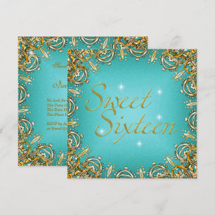 Gold Türkis Sweet Sixteen Süße 16 Bild Einladung