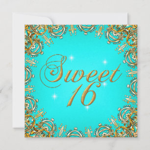 Gold Türkis Sweet Sixteen Sweet 16 Party Bild Einladung