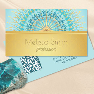 Gold Turquoise Mandala QR Code Visitenkarte