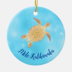 Gold Turtles Mele Kalikimaka Hawaiian Christmas Ce Keramik Ornament