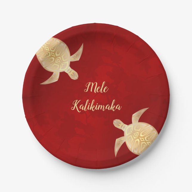 Gold Turtles Mele Kalikimaka Hawaiian Red   Pappteller (Vorderseite)
