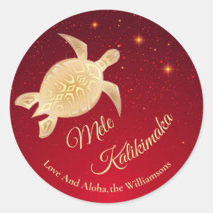 Gold Turtles Red   Mele Kalikimaka   Benutzerdefin Runder Aufkleber