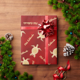 Gold Turtles Red | Mele Kalikimaka | Weihnachten Geschenkpapier
