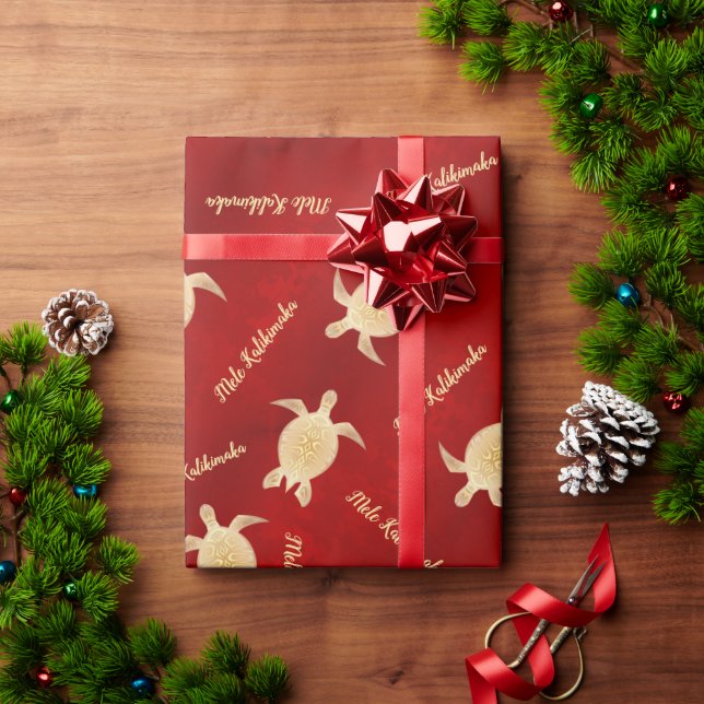 Gold Turtles Red | Mele Kalikimaka | Weihnachten Geschenkpapier (Feiertagsgeschenk)