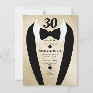 Gold Tuxedo Bow Krawatte Mens 30. Geburtstag Einla Einladung