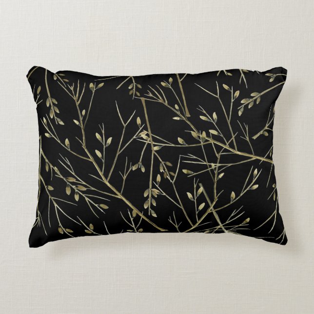 Gold Twigs auf schwarz Dekokissen (Vorderseite)