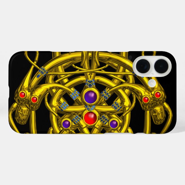 GOLD TWIN DRAGONS Fantasy Black Case-Mate iPhone Hülle (Rückseite (Horizontal))