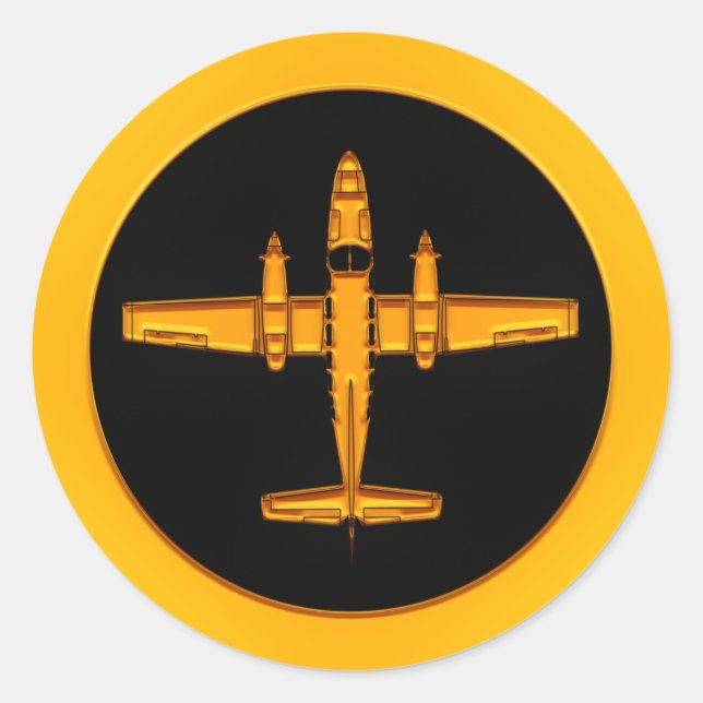Gold Twin Prop Flugzeug Runder Aufkleber (Vorderseite)