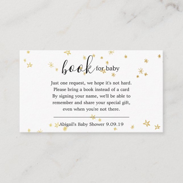 Gold Twinkle Little Star Book Request Baby Dusche Begleitkarte (Vorderseite)