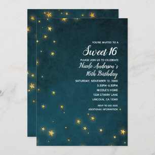 Gold Twinkle Stars Celestial Sky Sweet 16 Party Einladung