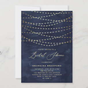 Gold Twinkle String Lights Navy Blue Brautparty Einladung