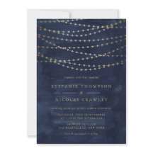 Gold Twinkle String Lights Wassercolor Blue Weddin