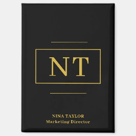 Gold Two Black Modern Monogram Magnet