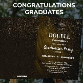 Gold Two Graduates Double Graduation Party 2025 Einladung