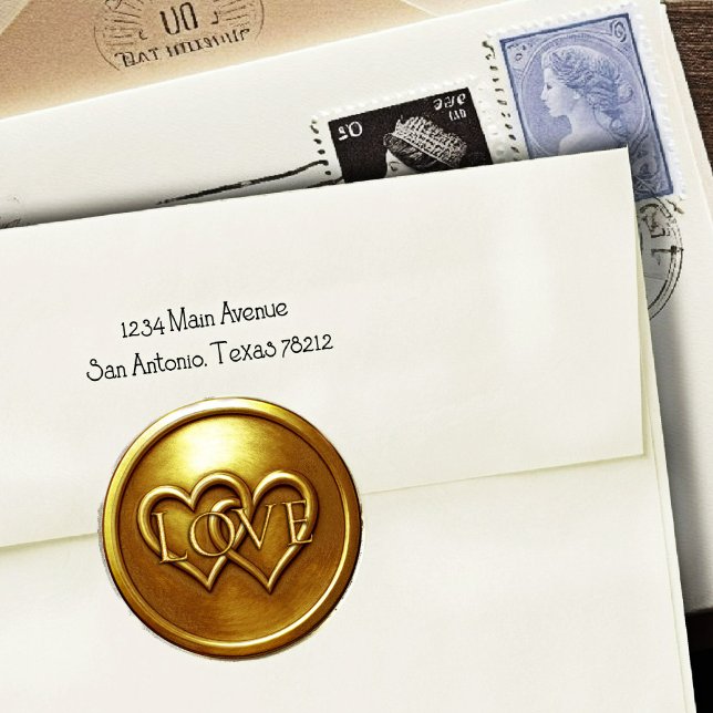 Gold Two Hearts Intertwined Wedding Love Runder Aufkleber (Von Creator hochgeladen)