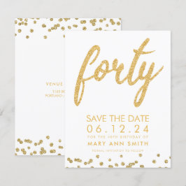 Gold Type 40. Geburtstag Rett Datum Confetti Einladung