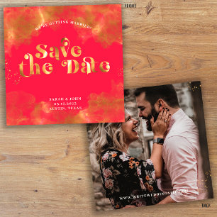 Gold-Typografie Elegant Rot Pink Magenta Foto Save The Date