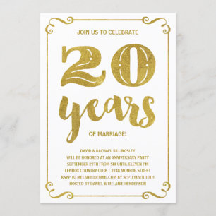 Gold-Typografie   Faux-Folie 20. Jubiläum Einladung
