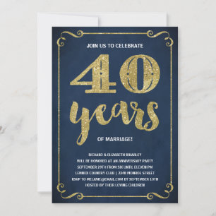 Gold-Typografie   Faux-Folie 40. Hochzeitstag Einladung