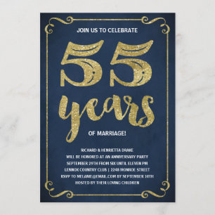 Gold-Typografie   Faux-Folie 55. Hochzeitstag Einladung