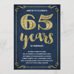 Gold-Typografie   Faux-Folie 65. Hochzeitstag Einladung