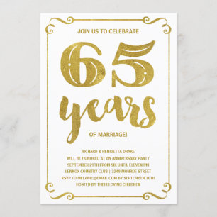 Gold-Typografie   Faux-Folie 65. Hochzeitstag Einladung