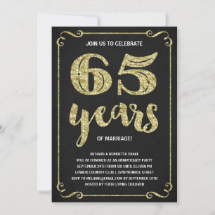 Gold-Typografie   Faux-Folie 65. Hochzeitstag Einladung