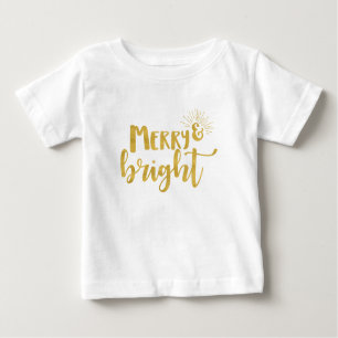 Gold Typografie Frohe und helle Weihnachten Baby T-shirt