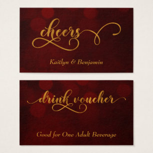 Gold-Typografie über rotem Bokeh, Trinkgutscheine