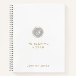 Gold Typography Gray Watercolor Monogram Name Notizbuch